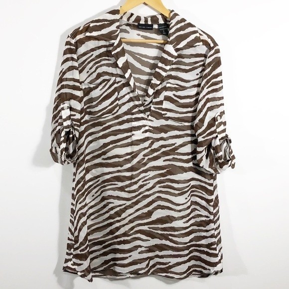 New York & Co Zebra Brown Print Sheer Swim Coverup - Picture 1 of 7